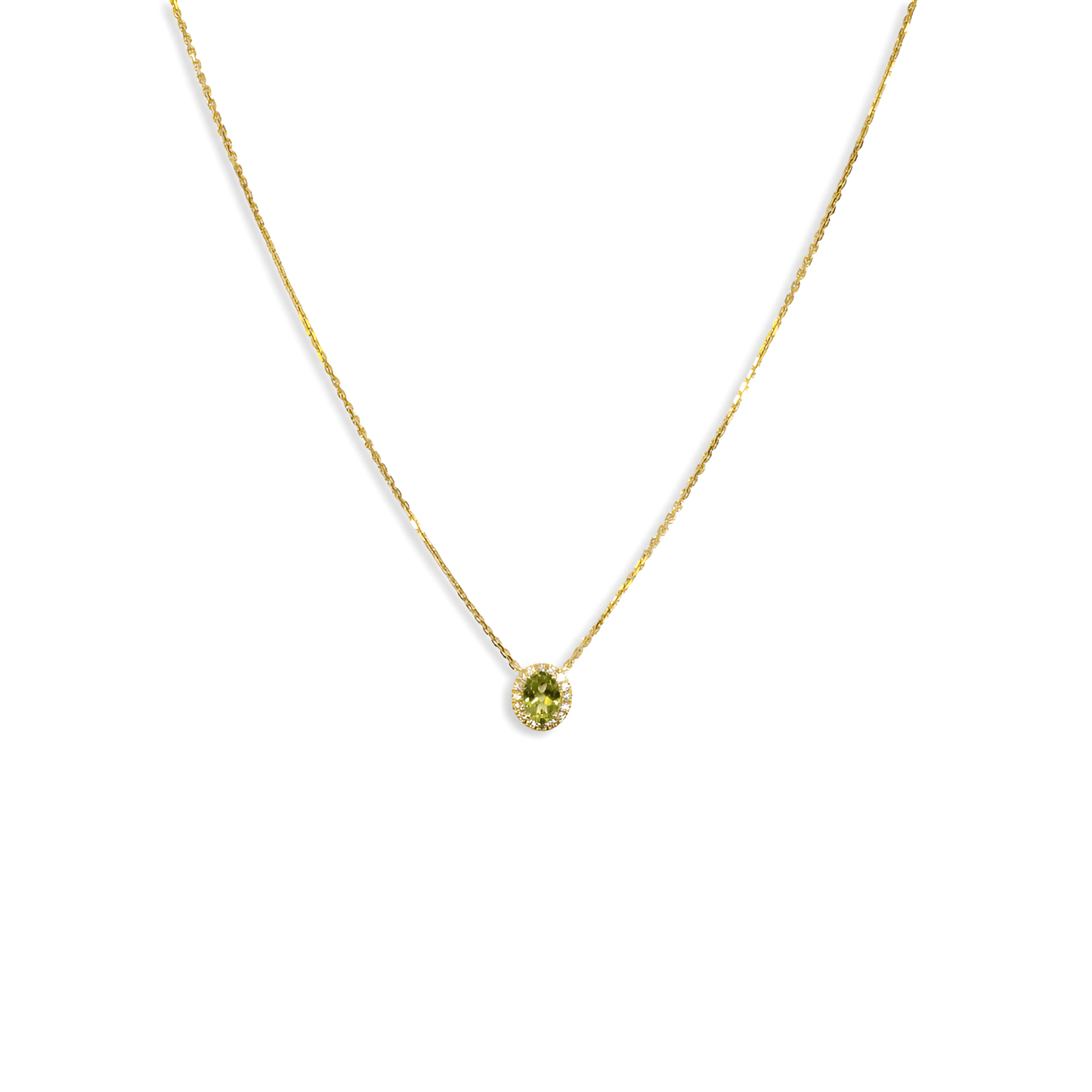 18ct Yellow Gold Peridot & Diamond Pendant and Chain