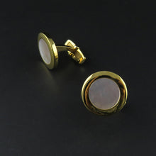 Load image into Gallery viewer, Gold Plated, Round Mother of Pearl Cufflinks
