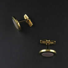 Load image into Gallery viewer, Gold Plated, Round Mother of Pearl Cufflinks
