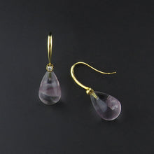 Load image into Gallery viewer, Purple Fluorite and Diamond Drop Earrings
