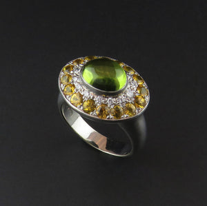 Peridot, Yellow Sapphire and Diamond Ring