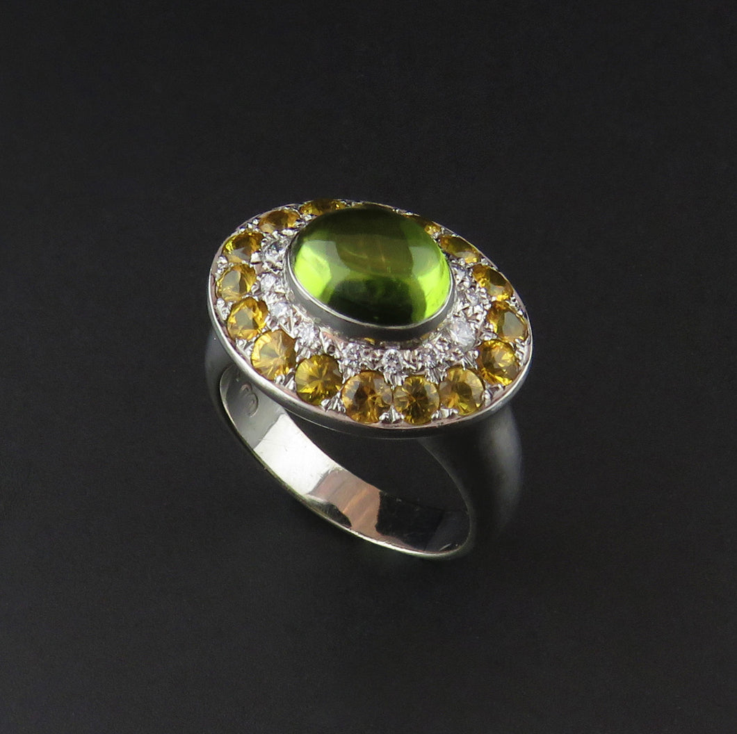Peridot, Yellow Sapphire and Diamond Ring
