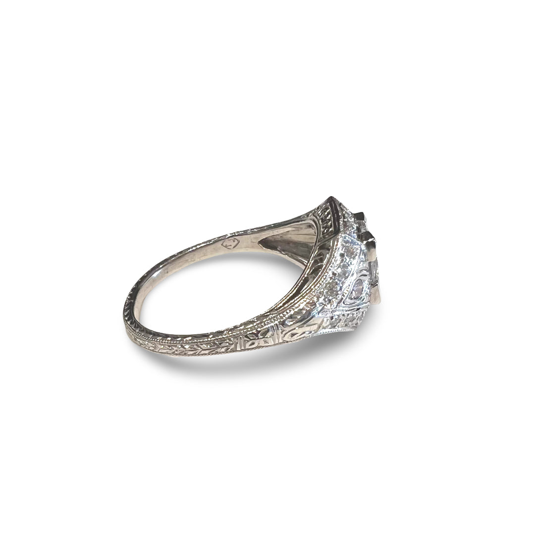 "Art Deco Style" 18ct White Gold Diamond Ring