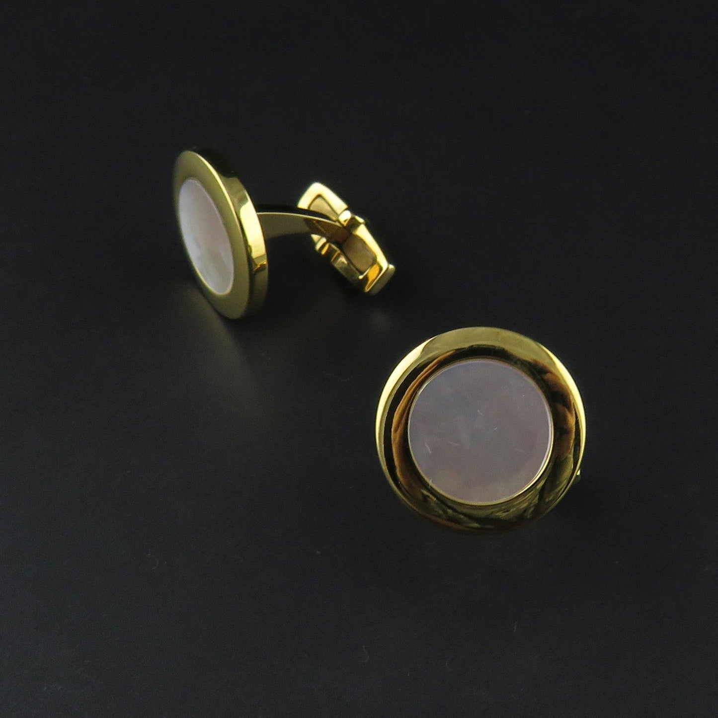 Gold Plated, Round Mother of Pearl Cufflinks