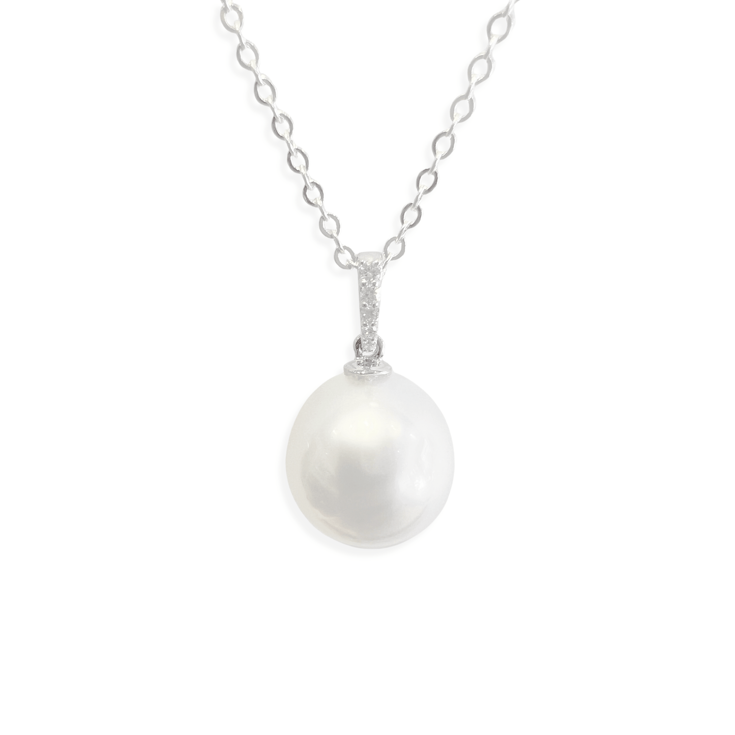 18ct White Gold Diamond and South Sea Cultured Pearl Pendant