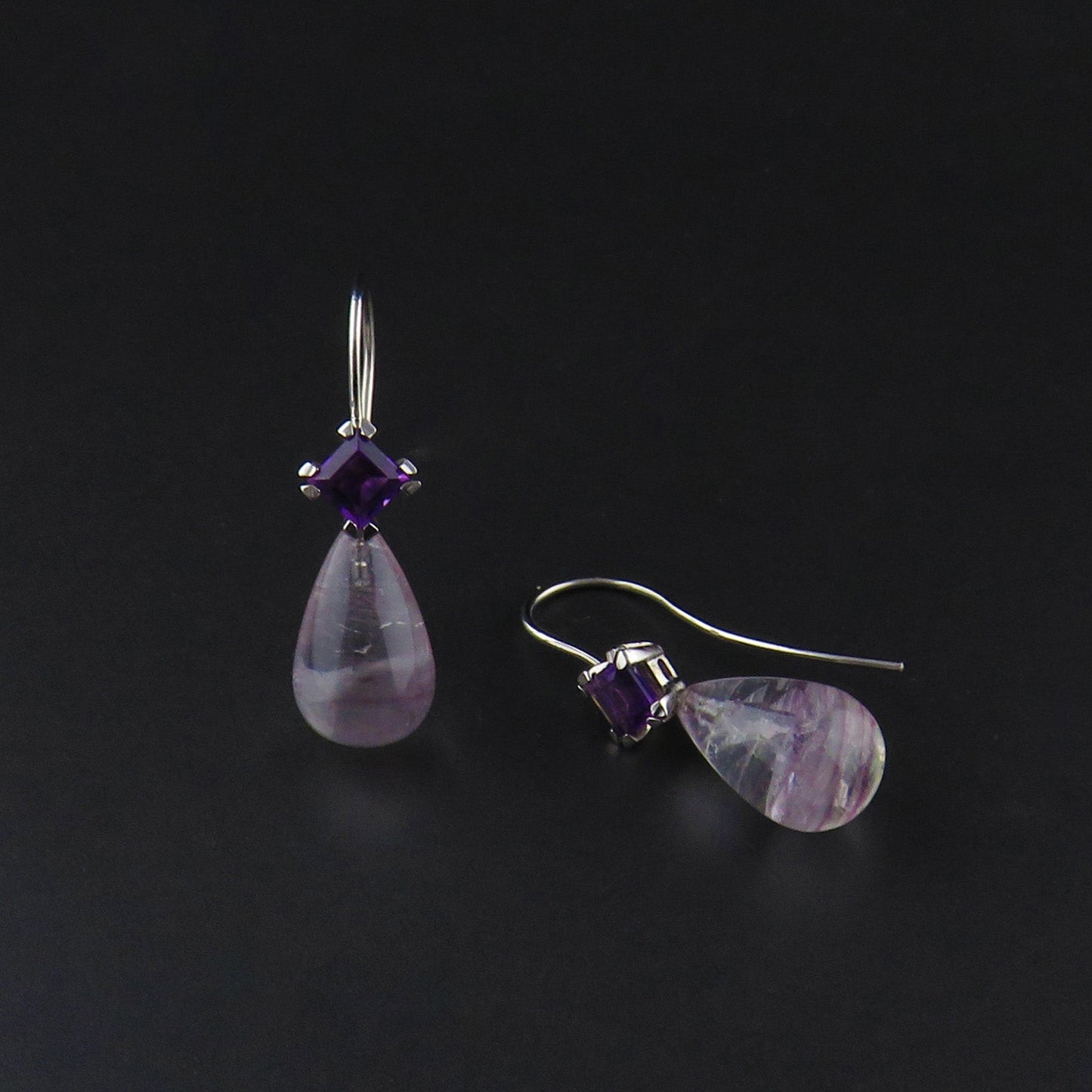 Amethyst and Fluorite Drop Earrings