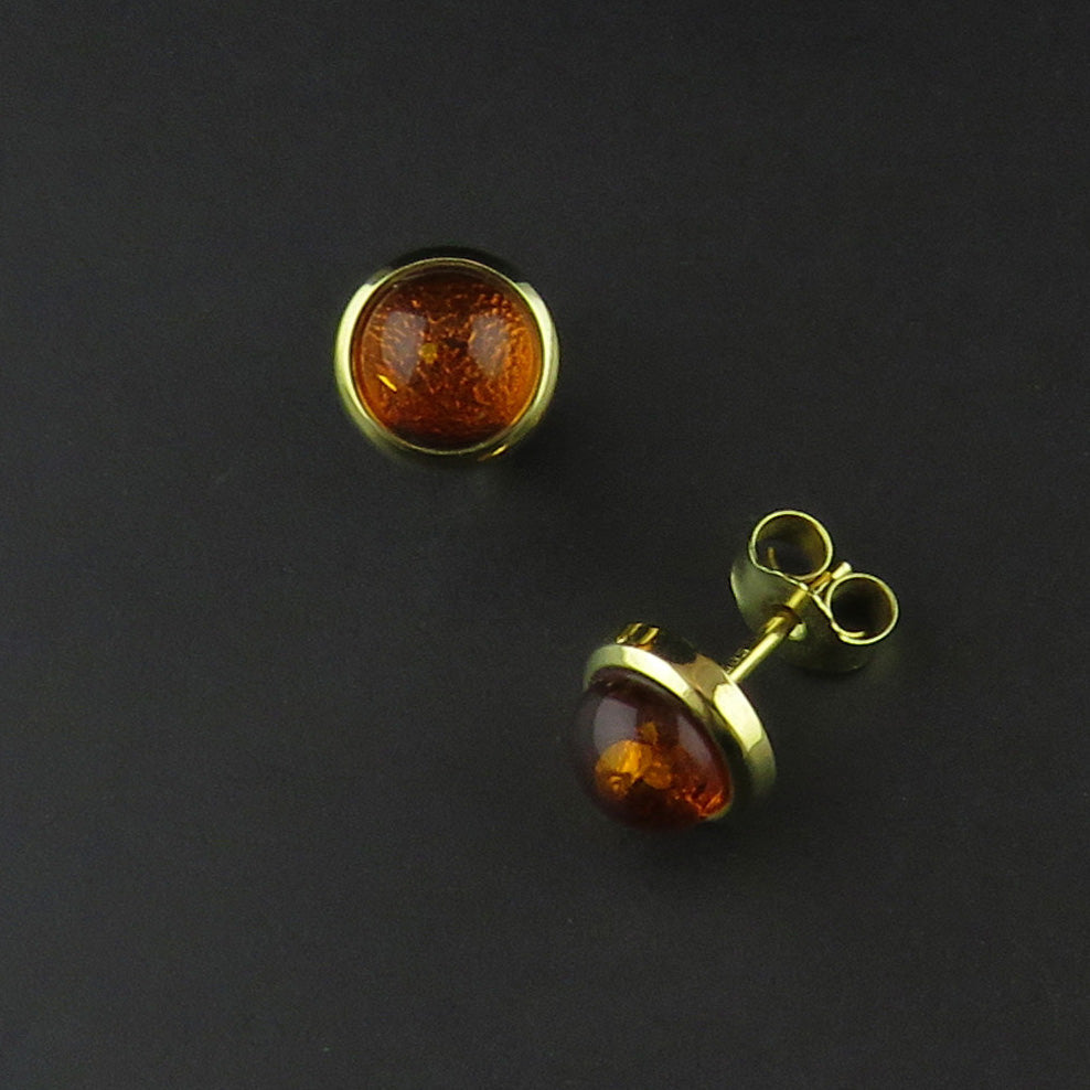 Gold Amber Stud Earrings