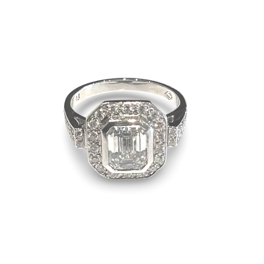 Emerald Cut and Brilliant Cut Diamond Ring