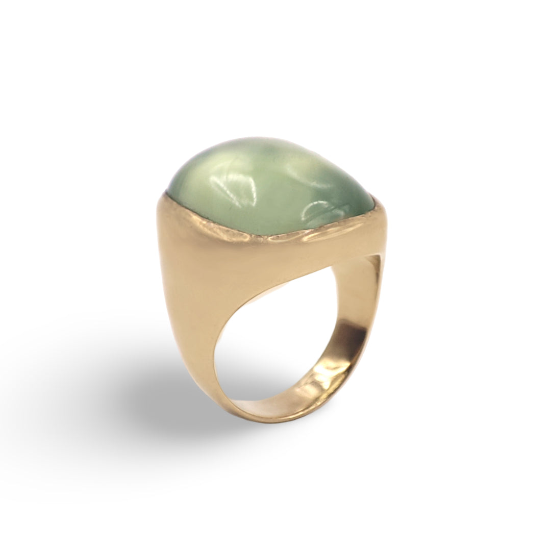 Gold Prehnite Cabochon Ring