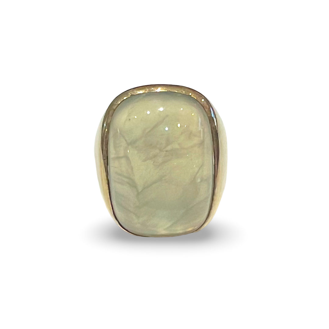 Gold Prehnite Cabochon Ring