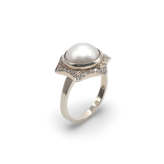 Mabe Pearl and Diamond Ring