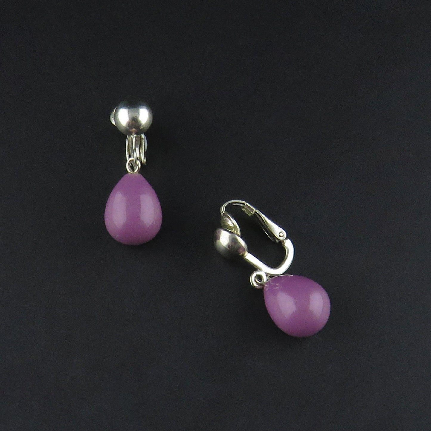 Lilac Phosphosiderite Clip On Drop Earrings