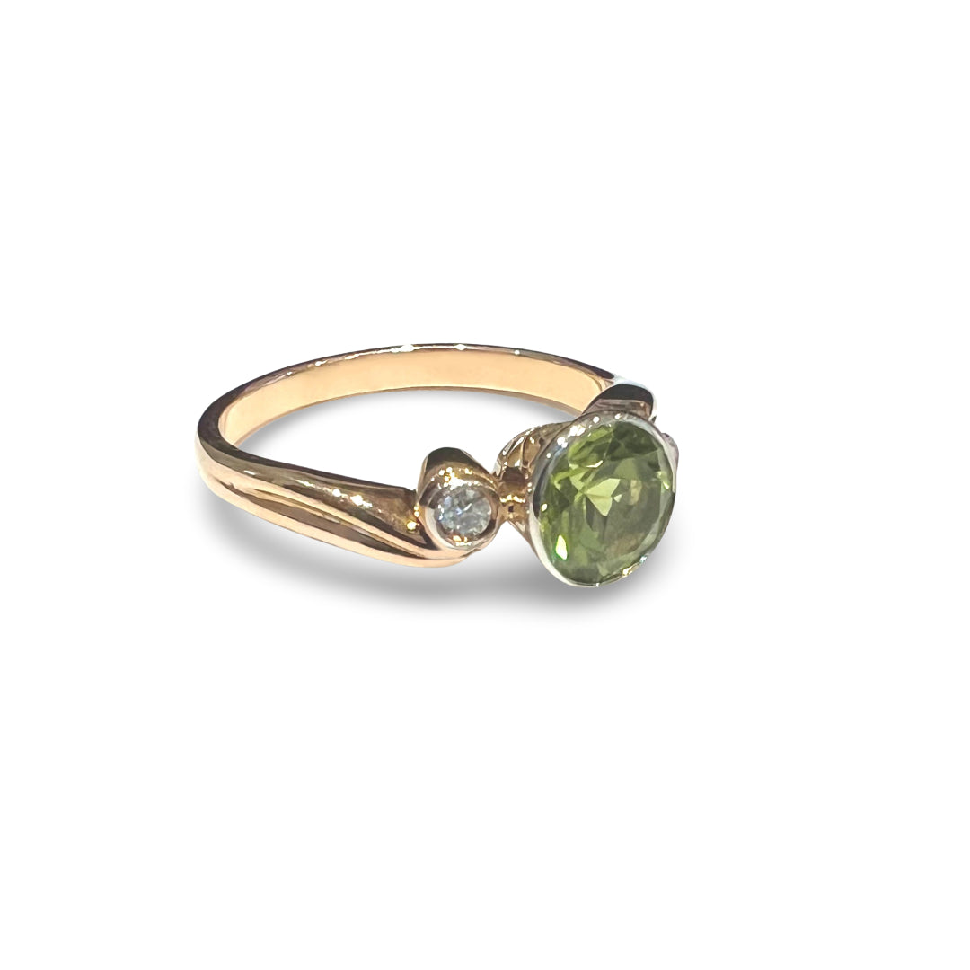 Peridot and Diamond Twist Ring