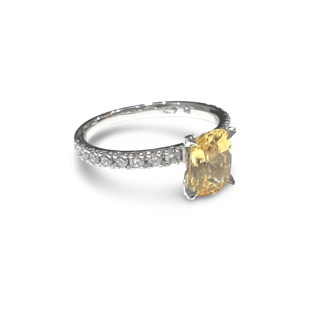 Platinum, Fancy Yellow Sapphire & Diamond Ring