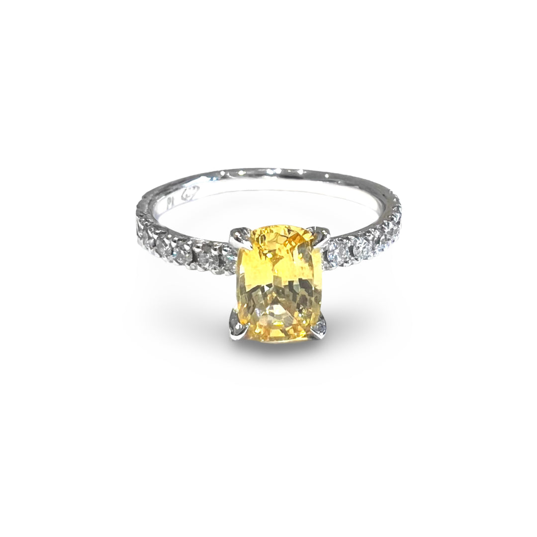 Platinum, Fancy Yellow Sapphire & Diamond Ring