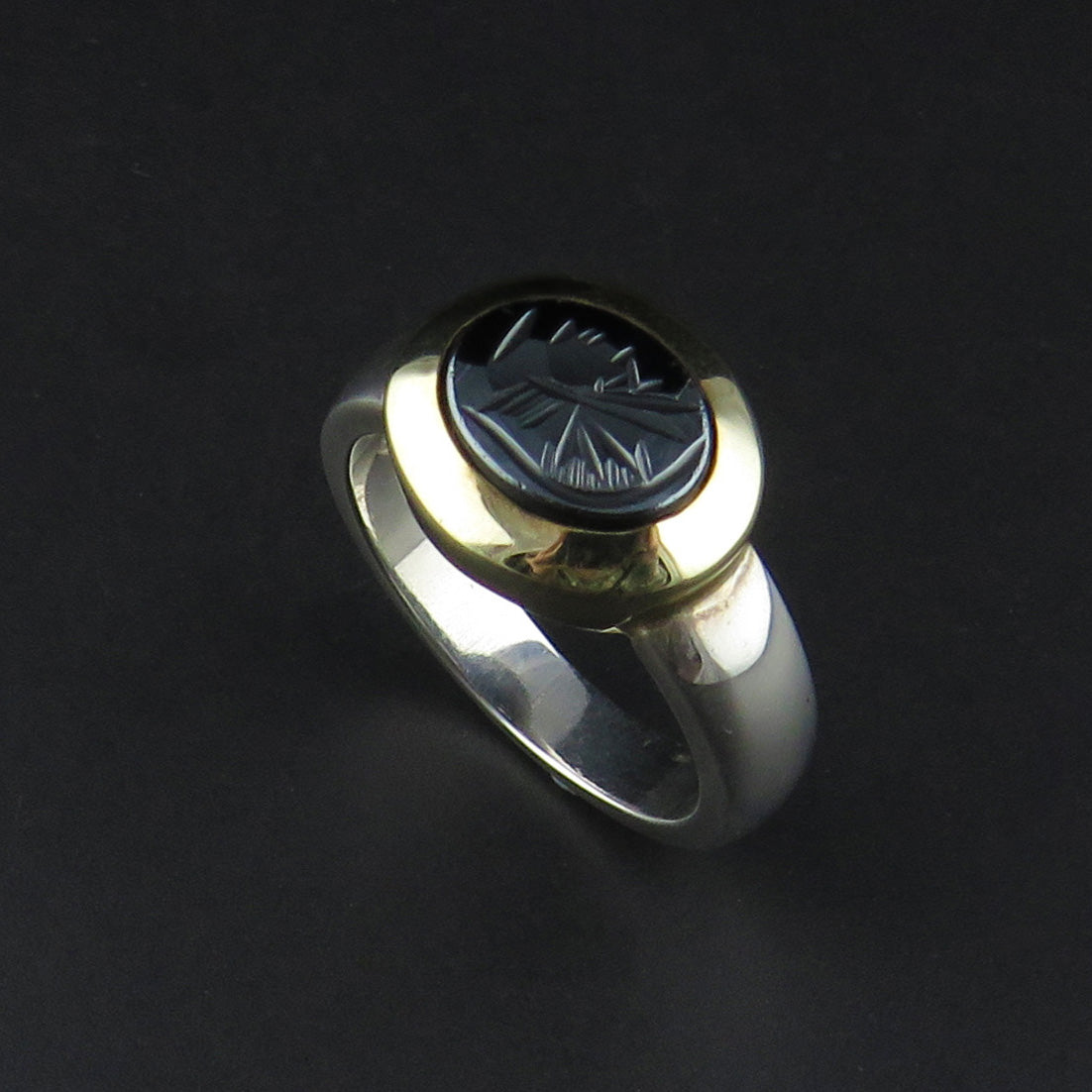 9ct Yellow Gold & Silver Haematite Ring