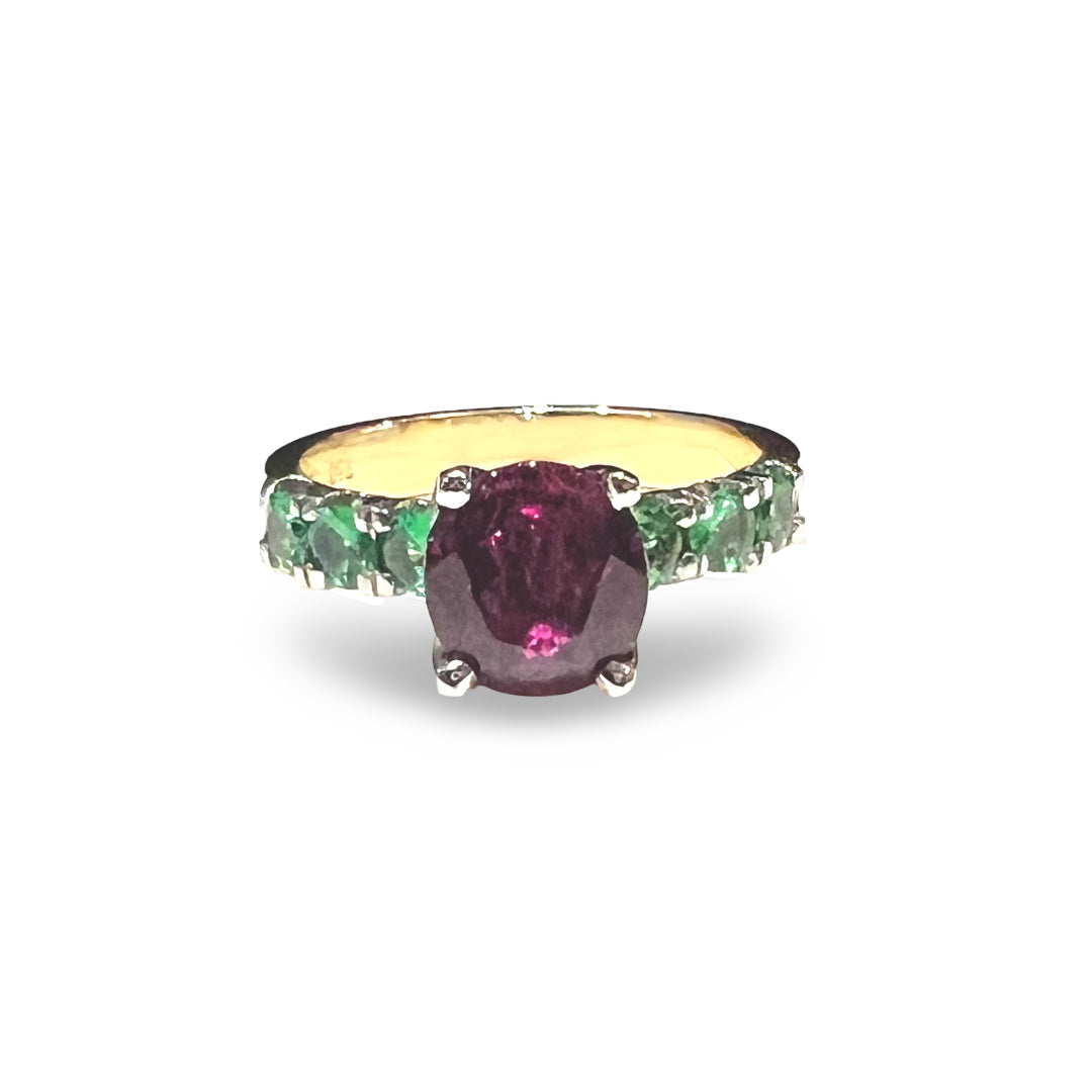 Rhodolite and Tsavorite Garnet Ring