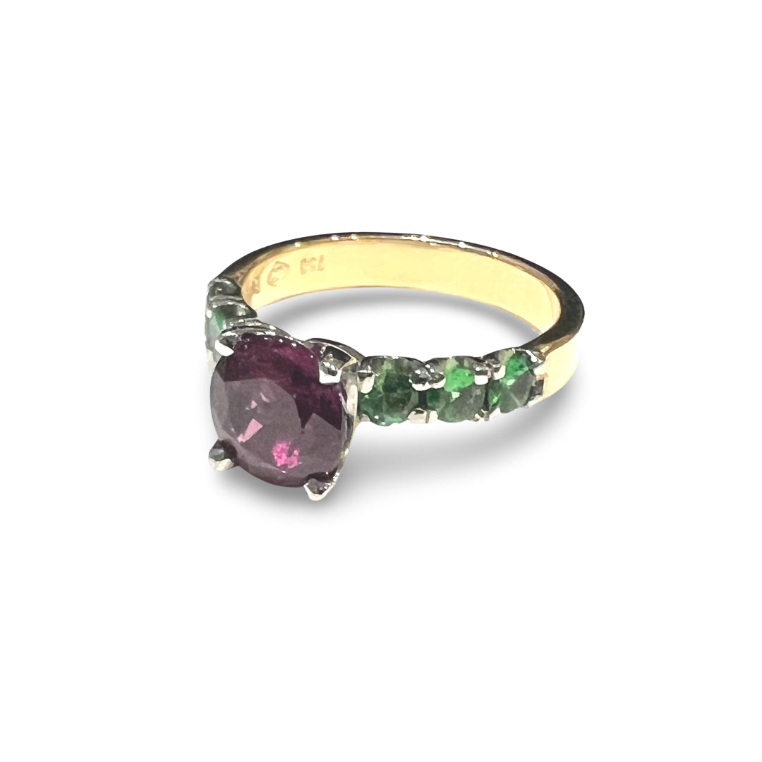 Rhodolite and Tsavorite Garnet Ring