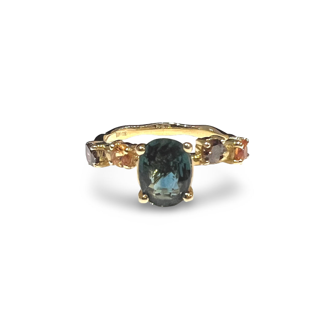 Sapphire and Cognac Diamond Ring