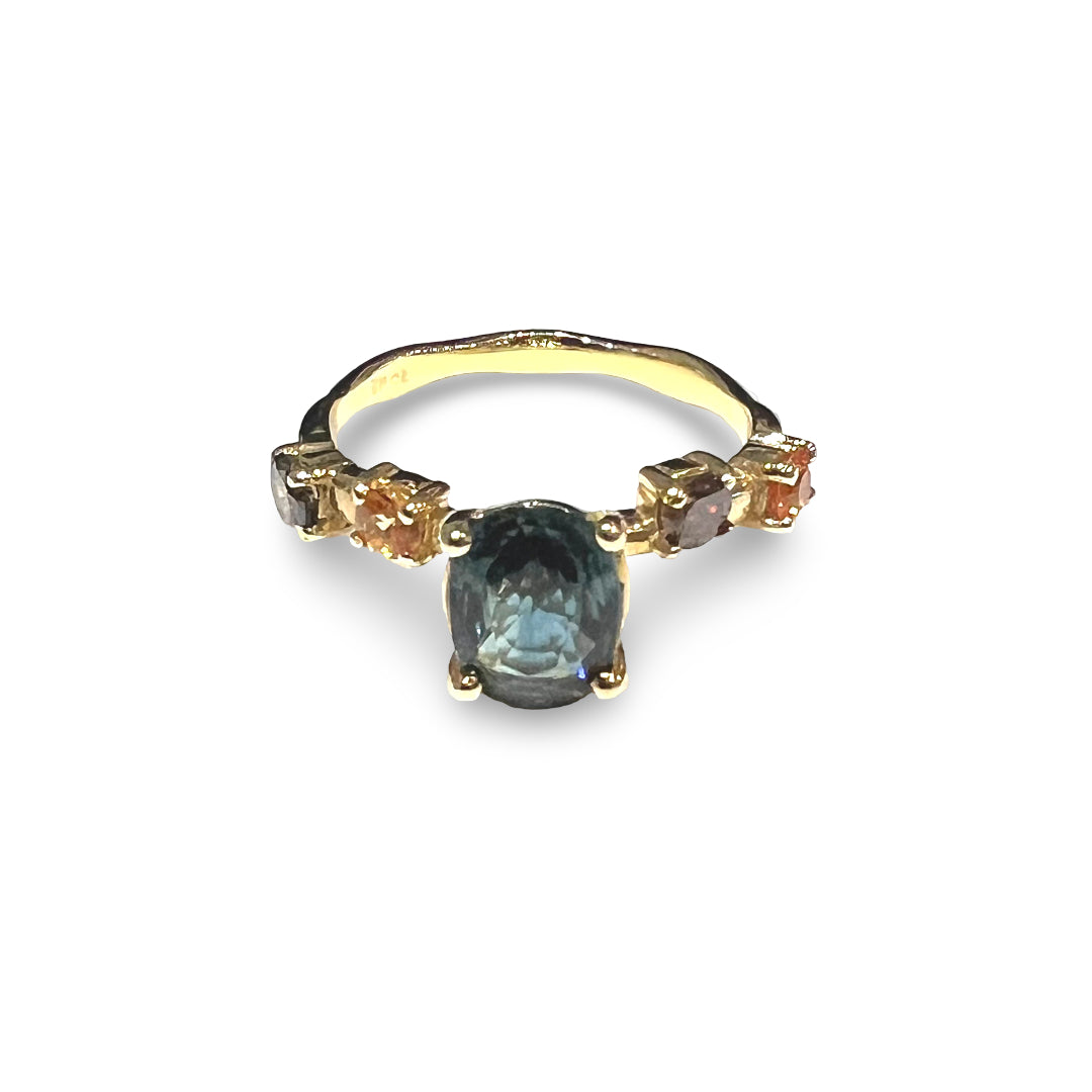 Sapphire and Cognac Diamond Ring