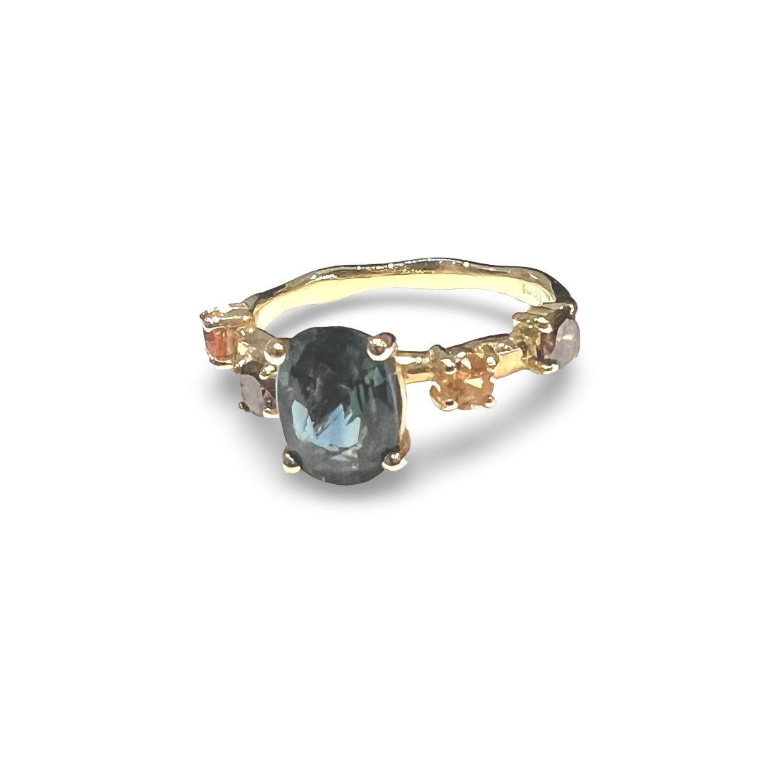 Sapphire and Cognac Diamond Ring