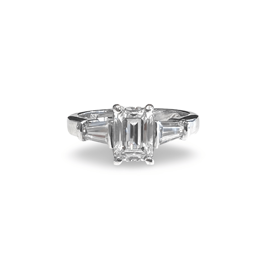 Three Stone Baguette and Emerald Cut Diamond Ring