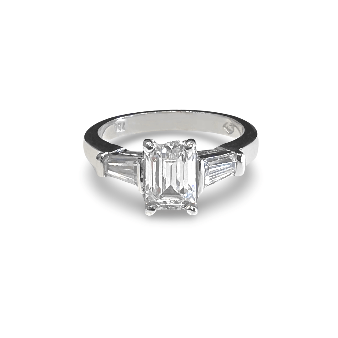 Three Stone Baguette and Emerald Cut Diamond Ring