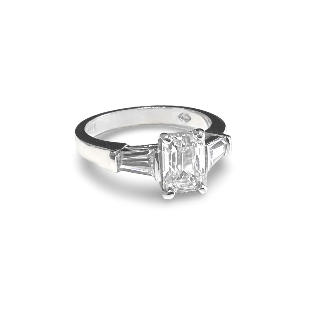 Three Stone Baguette and Emerald Cut Diamond Ring