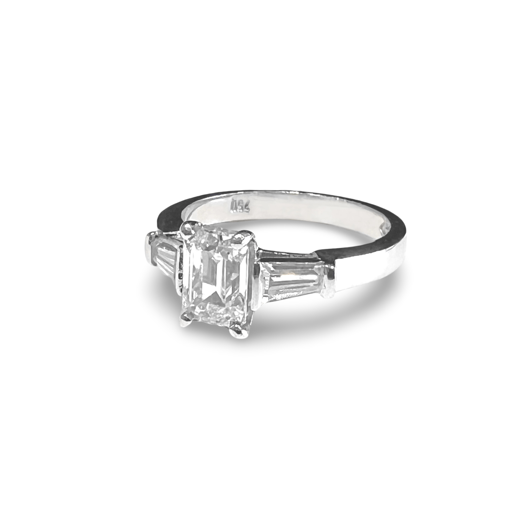 Three Stone Baguette and Emerald Cut Diamond Ring