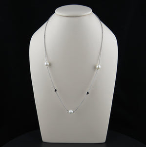Black Sapphire and South Sea Pearl Chain Necklace