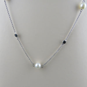 Black Sapphire and South Sea Pearl Chain Necklace