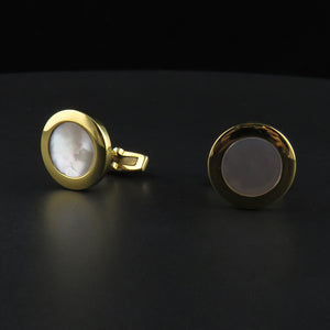 Gold Plated, Round Mother of Pearl Cufflinks