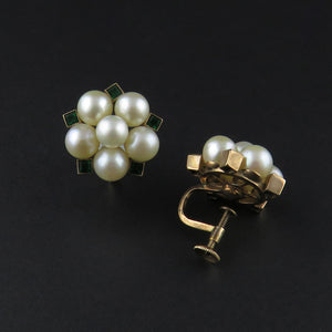 Cultured Pearl and Emerald Clip on Earrings