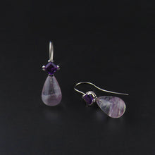 Load image into Gallery viewer, Amethyst and Fluroite Drop Earrings
