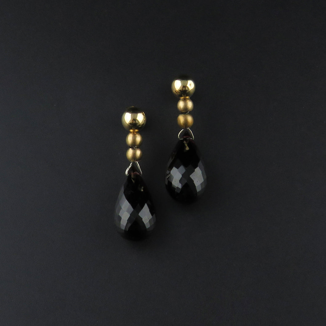 Gold Bead Garnet Drop Earrings