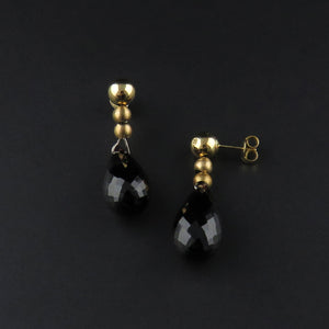Gold Bead Garnet Drop Earrings