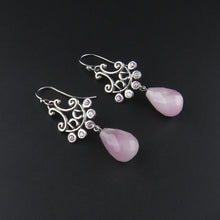 Load image into Gallery viewer, Kunzite, Pink Sapphire and Diamond Drop Earrings

