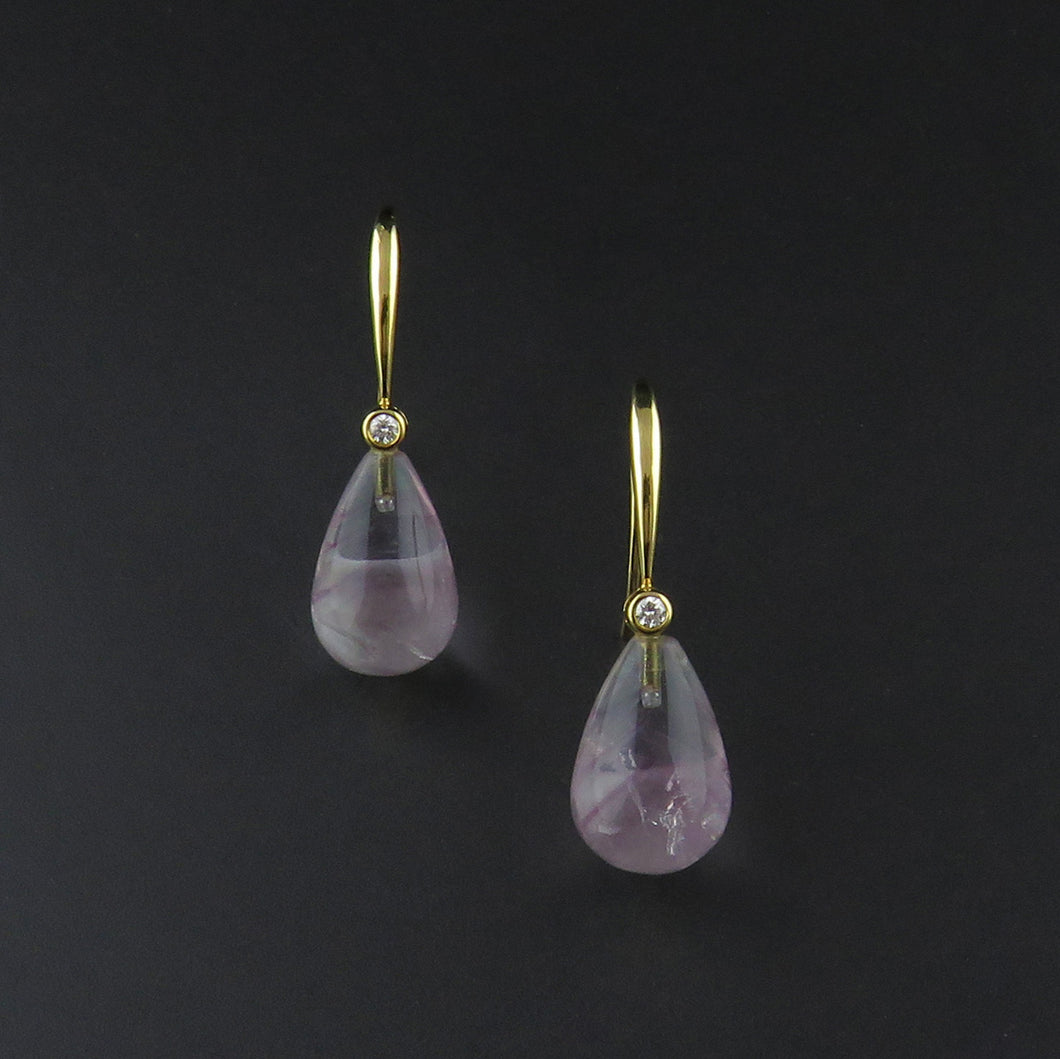 Purple Fluorite and Diamond Drop Earrings
