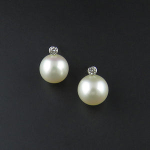 Fresh Water Pearl and Diamond Stud Earrings