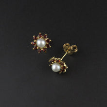 Load image into Gallery viewer, Garnet and Pearl Cluster Earrings
