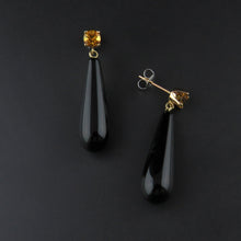 Load image into Gallery viewer, Citrine and Black Agate Drop Earrings
