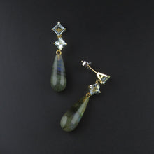 Load image into Gallery viewer, Aquamarine and Labradorite Drop Earrings
