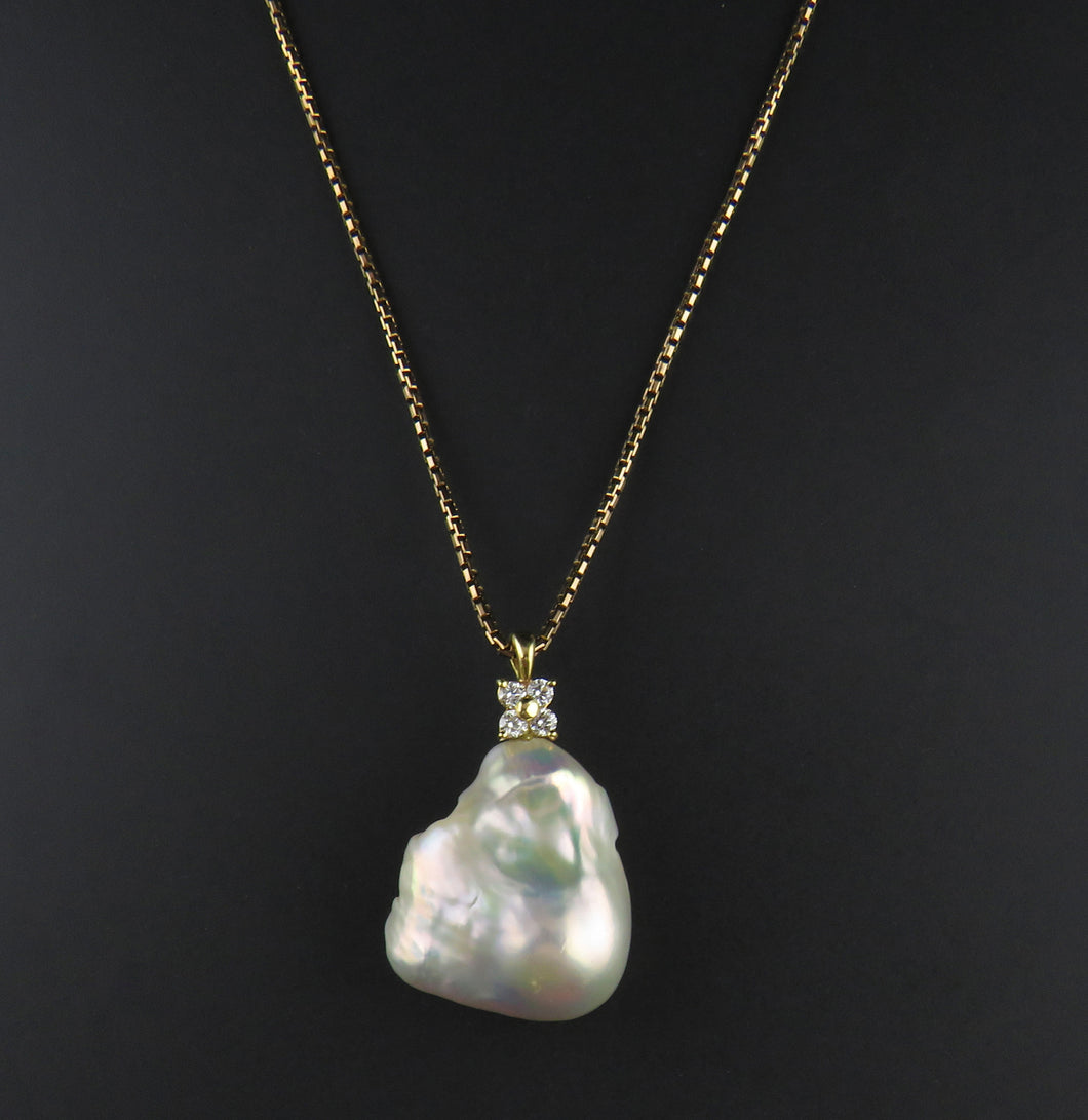 Fresh Water Baroque Pearl and Diamond Pendant