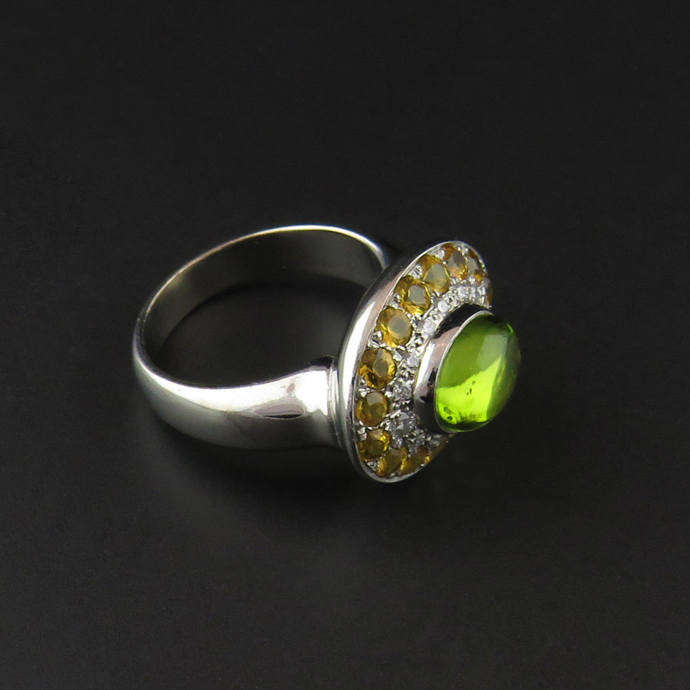 Peridot, Yellow Sapphire and Diamond Ring