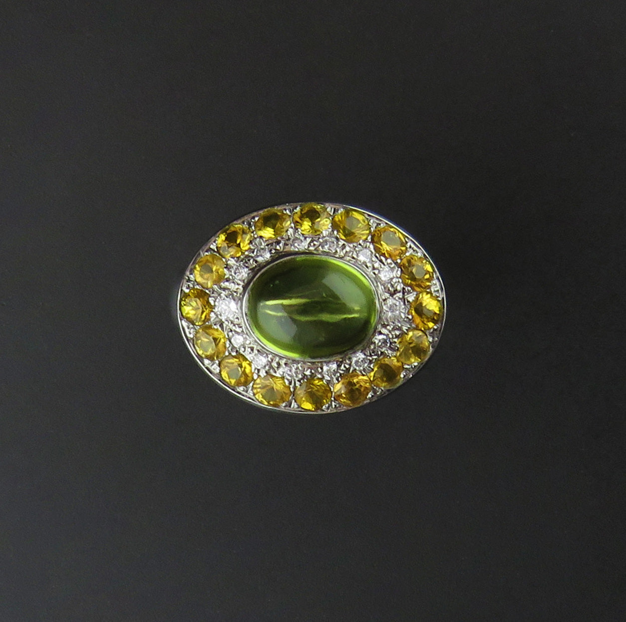 Peridot, Yellow Sapphire and Diamond Ring